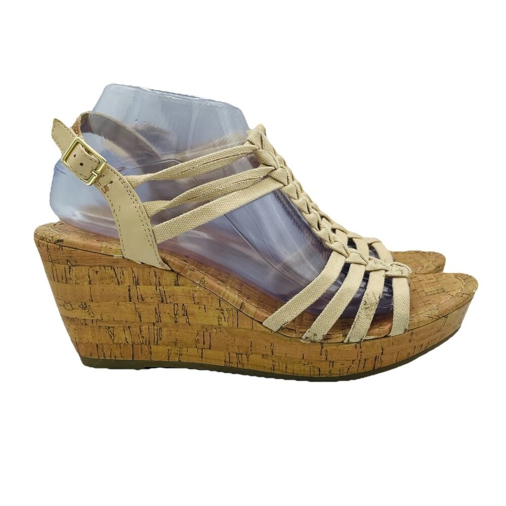 Sugar Womens Shoe Size 10 M Tan Jinni Cork Print Heel Wedge Strappy T-Strap